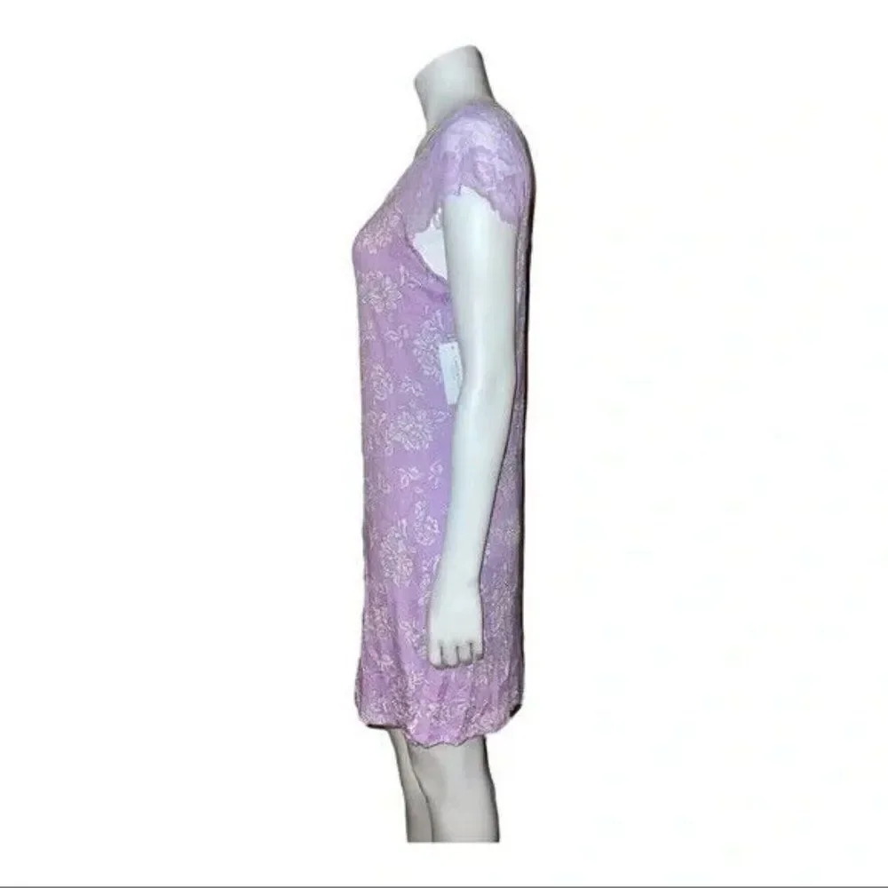 Charter Club Purple Chainstitch Floral Lace-Sleeve Chemise Nightgown XS NWT